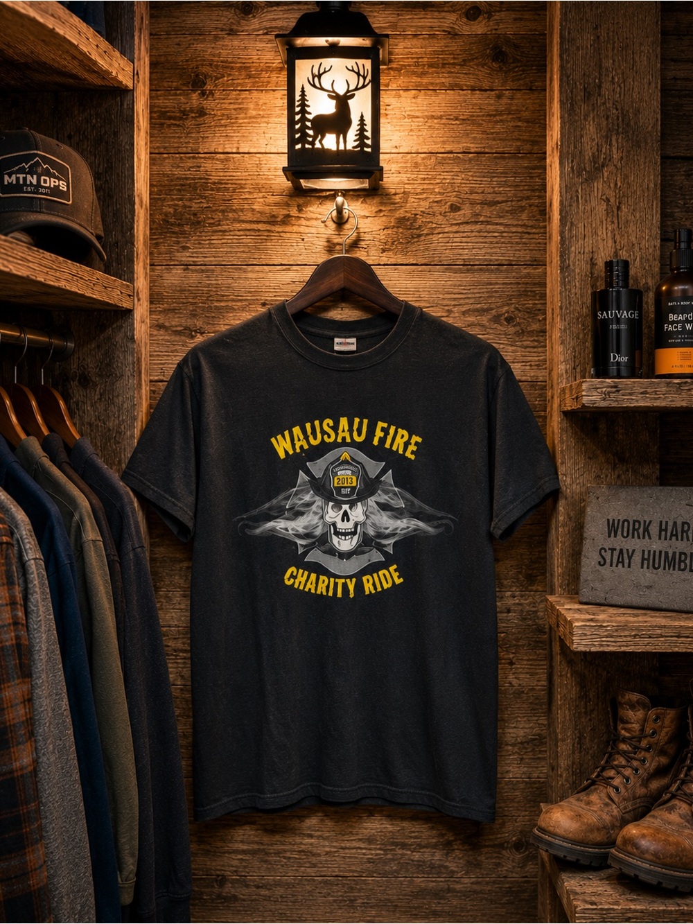 Wausau Fire and Harley of Wausau Charity Ride Medium Tee - Black with Yellow